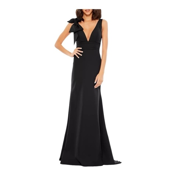 Mac Duggal Bow V-Neck A-Line Gown in Black NWT - Picture 8 of 8